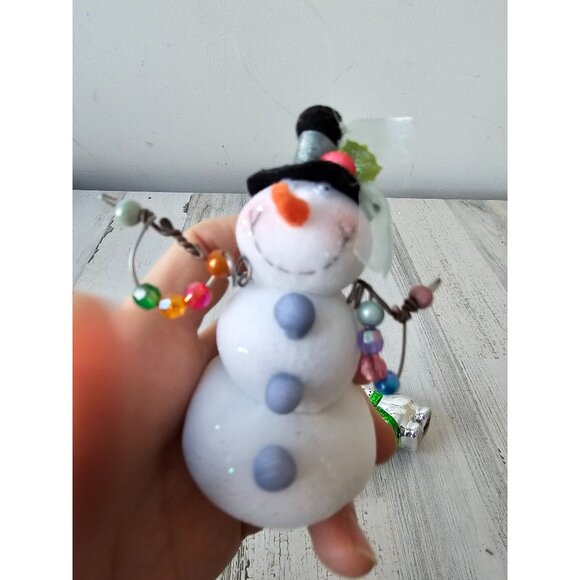 Glitter snowman silver glass ornament beaded Xmas tree - Picture 4 of 5